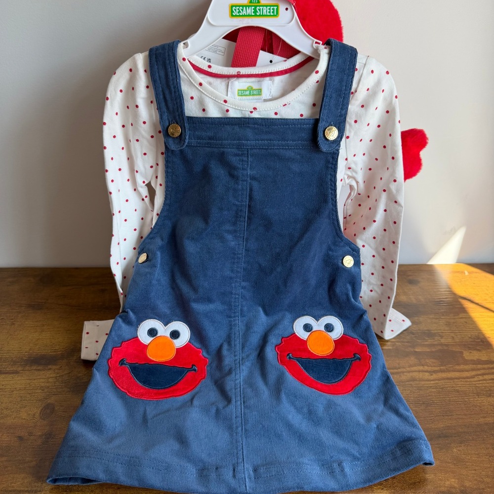 New 3T Sesame Street Elmo Toddler Girl Corduroy Dress Backpack Blue Red Outfit